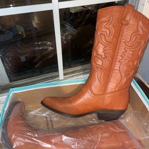 Women Western Cowboy Pointed Toe Knee High Pull Up